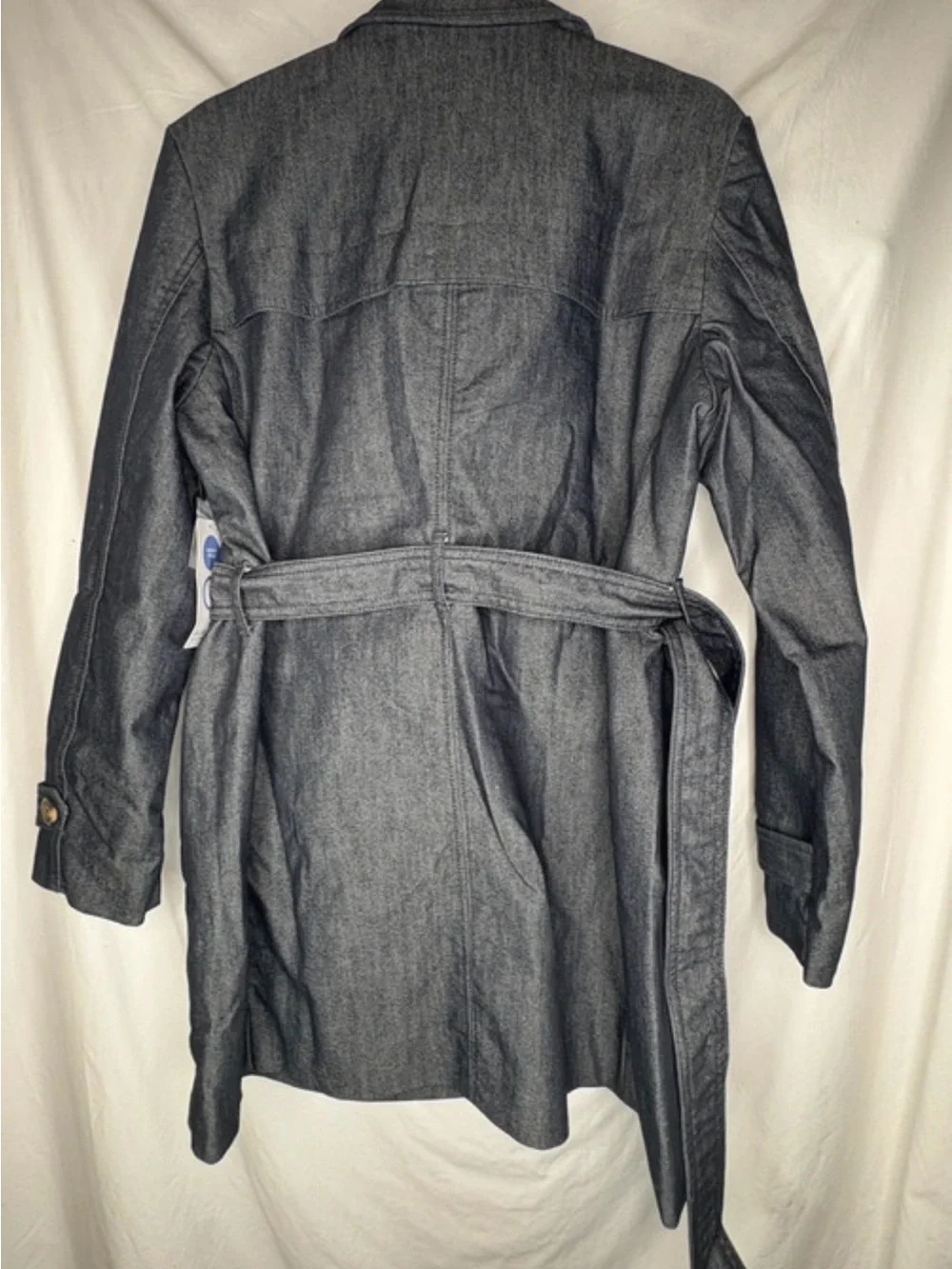 GAP Denim Trench Coat Women's Large Double Breasted Belted Waist Blue Size L